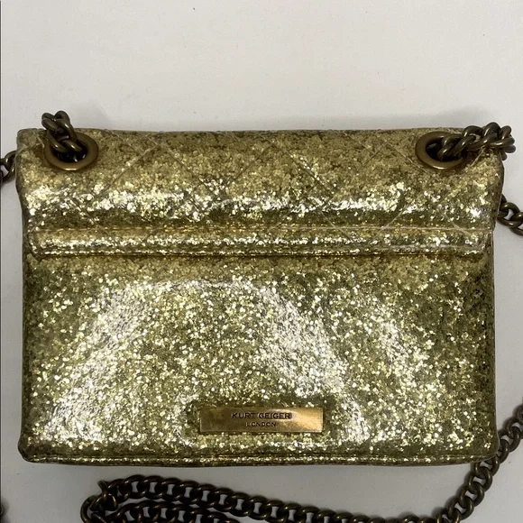 Kurt Geiger LIMITED EDITION- Gold Sparkle Mini Kensington 2-Way Bag EUC - Picture 6 of 17
